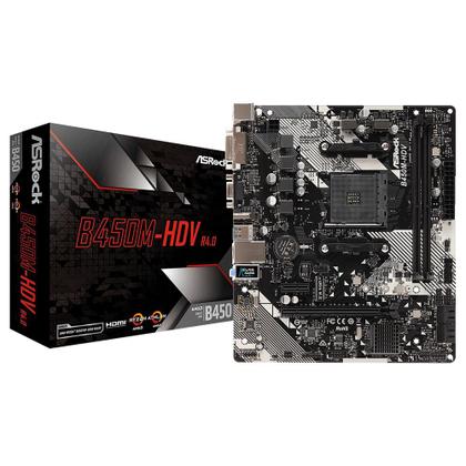 Imagem de Placa-Mãe ASRock B450M-HDV R4.0, AMD AM4, Micro ATX, DDR4, Preto - 90-MXB9N0-A0UAYZ