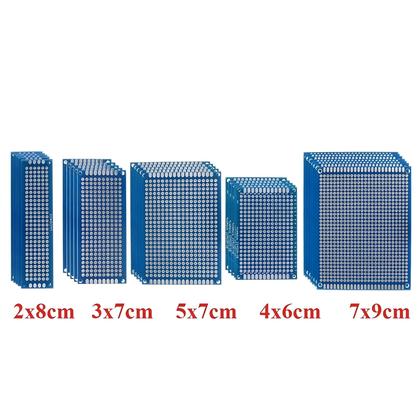 Imagem de Placas De Prototipagem PCB Dupla Face Azuis 2x8cm 3x7cm 4x6cm 5x7cm 7x9cm Kit Eletrônico Universal