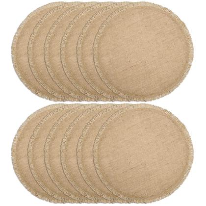 Imagem de Placemats FunWheat Burlap, redonda trançada, conjunto de 12 jutas de 38 cm
