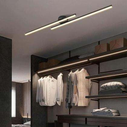 Imagem de Plafon Minimalista Linear Sobrepor Preto Luminária 1 metro Duplo