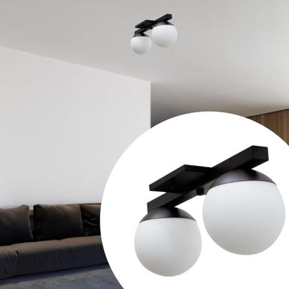 Imagem de Plafon Sobrepor de Teto lustre Jabuticaba Com 2 Globos Vidros 12cm Para sala, Cozinha, Quarto