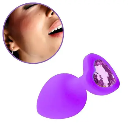 Imagem de Plug Anal em Silicone Base Coração Médio Roxo com Pedra Roxa