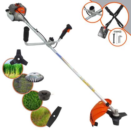 Imagem de Podador de Grama Vulcan VR330P À Gasolina 2T 33cc 1,2HP 10000rpm Profissional Multifunções Com Guidão Antivibração Carretel de Nylon + Lâmina Facão + Lâmina 3 Pontas + Escova de Aço Rotativa 38 Cerdas