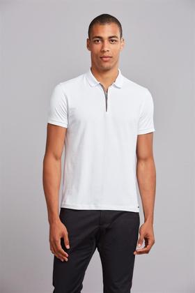 Imagem de Polo Manga Curta com Zíper Premium Slim Fit - Branco