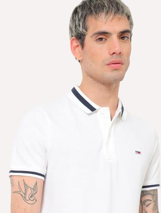 Imagem de Polo Tommy Jeans Masculina Piquet Regular Tipped Stretch Branca