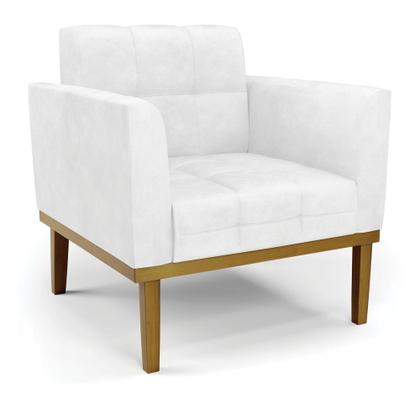 Imagem de Poltrona Base de Madeira Fixa Castanho Elisa Corano Branco D03 - D'Rossi