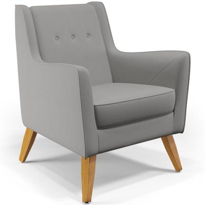 Imagem de Poltrona Decorativa com Pés de Madeira Taroba D02 Linho Cinza C-416 - Lyam Decor