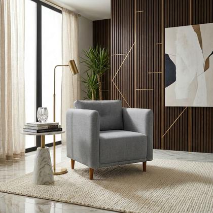 Imagem de Poltrona Decorativa Luxo Para Sala Escritório Recepção Aviv Tecido Linho Premium