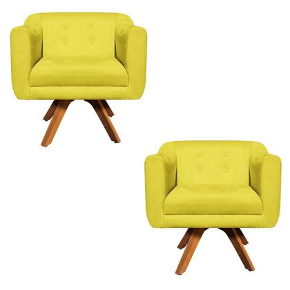 Imagem de Poltrona Sala Decorativa Kit 2 Julia Giratória Madeira Suede M11- D'Rossi