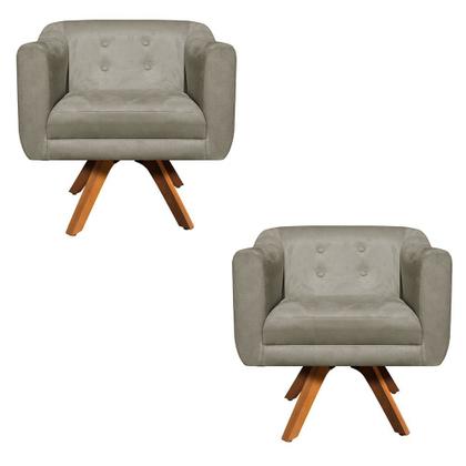 Imagem de Poltrona Sala Decorativa Kit 2 Julia Giratória Madeira Suede M11- D'Rossi