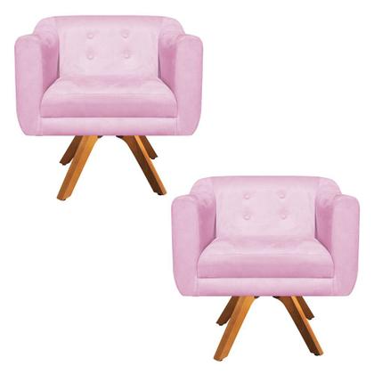 Imagem de Poltrona Sala Decorativa Kit 2 Julia Giratória Madeira Suede M11- D'Rossi