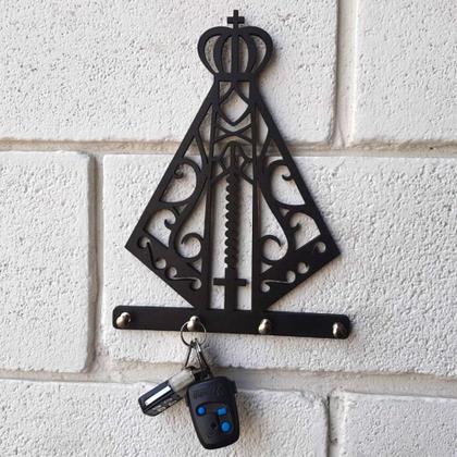 Imagem de Porta Chaves Nossa Senhora Madeira MDF Preto Pendurador