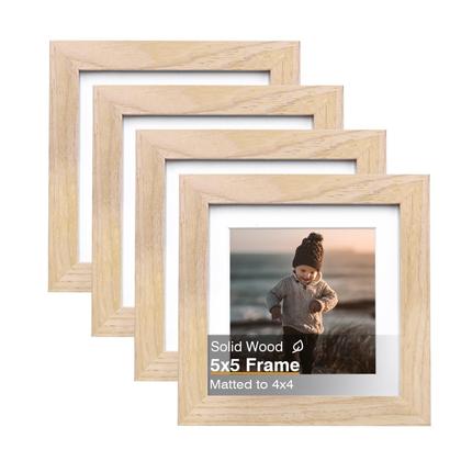 Imagem de Porta-retratos KINLINK 5x5 de madeira natural para 4x4 com tapete, pacote com 4