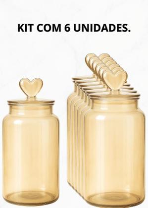 Imagem de Pote de Vidro Hermético 1310ml com Tampa Coração  Kit com 6 Unidades