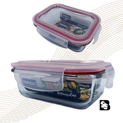 Imagem de Pote De Vidro Hermético Retangular Para Marmita Mantimentos Com Tampa Para Microondas Forno Freezer