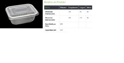 Imagem de Pote retangular c/ tampa 500ml marmita fit caixa c/250 peças