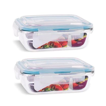 Imagem de Pote Vidro Hermético Retangular com Divisória 4 Travas 640ml