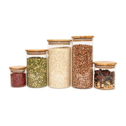 Imagem de Potes de Vidro P/ Mantimentos C/ Tampa Bambu Oikos - 5 Pçs