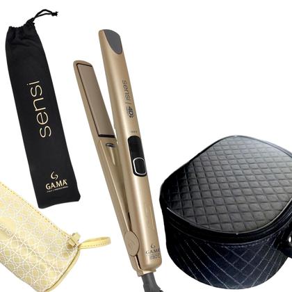 Imagem de Prancha De Cabelo Gama Italy Profissional Cerâmica 450ºf Sensi Chapinha Progressiva Milhões Ions Dourado Bivolt Maleta
