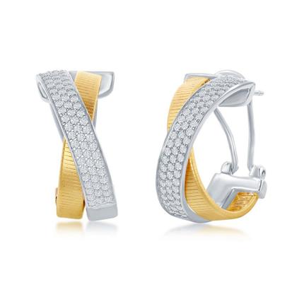 Imagem de Prata esterlina colada com brincos 14K Gold CZ