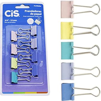 Imagem de Prendedores de Papel Tons Pasteis blinder clips 19mm c/8 CIS