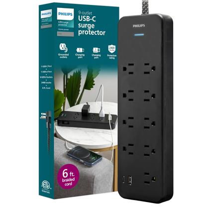 Imagem de Protetor de sobretensão Philips SPP3983B/37 9-Outlet 2400J com USB