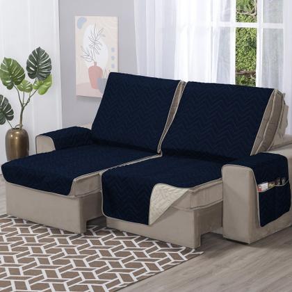 Imagem de Protetor de Sofá Retrátil Capa 3 Lugares 1,80m de Assento Dupla Face Azul Marinho e Bege