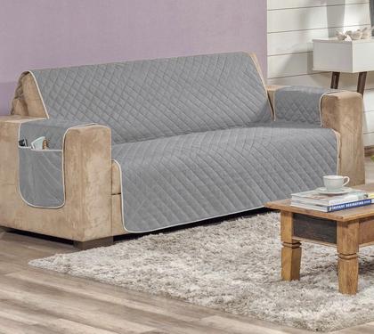 Imagem de Protetor Sofá 4 Lugares Impermeável Dupla Face Cinza/Preto - 7810