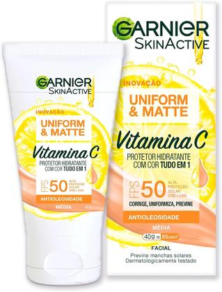 Imagem de Protetor Solar Hidratante Facial Garnier Uniform &amp Matte Vitamina C FPS50 Cor Média 40g