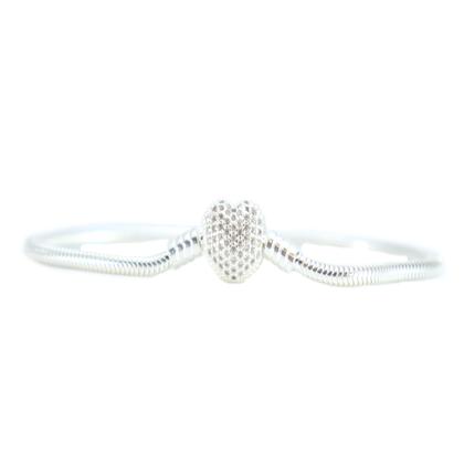 Imagem de Pulseira Berloqueira Fecho Coração Cravejada Prata Legit 925