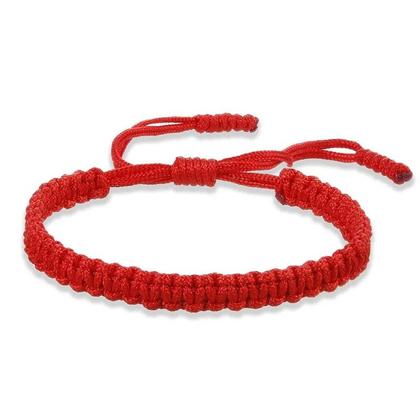 Imagem de Pulseira de Corda Trançada  Amuleto da Sorte Vermelho Artesanal Tibetano