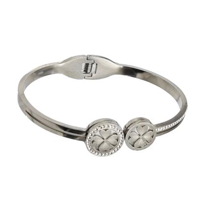 Imagem de Pulseira Feminina Com Flor Bracelete Brilhante Aço Inox Prego Moda Prata
