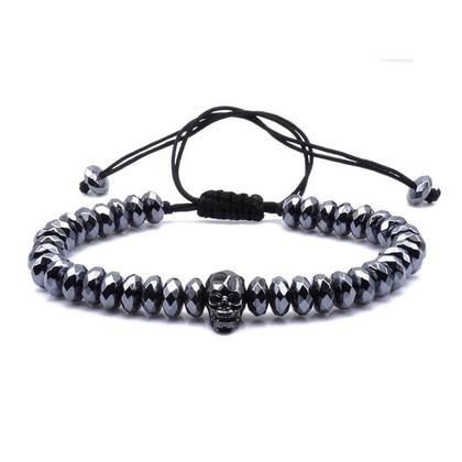 Imagem de Pulseira Masculina Pedra Hematita Facetada Pingente Caveira