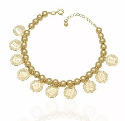 Imagem de Pulseira Religiosa 10 Mandamentos Com Bolas Folheado 18k