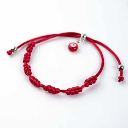 Imagem de Pulseira Sete Nós Vermelha Kabbalah Olho Grego Cetim