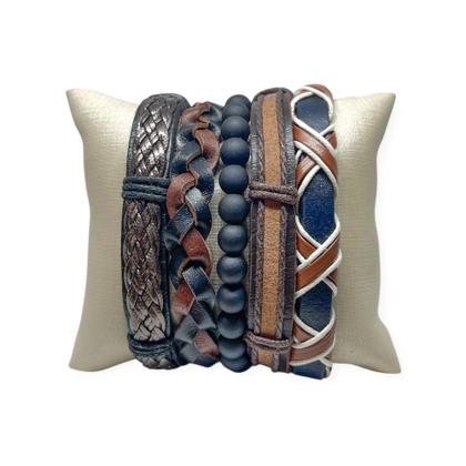 Imagem de Pulseiras Liderança Masculinas De Couro Kit C/5