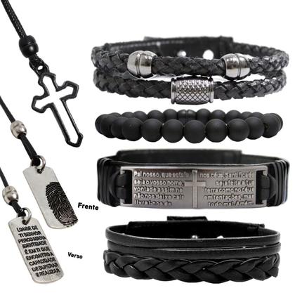 Imagem de Pulseiras Masculinas Kit C/04 PAI NOSSO + 2 Colares Top de Linha