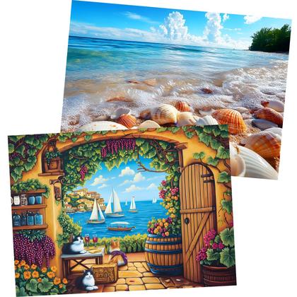 Imagem de Puzzle WSCXSC, pacote com 2, 300 peças, quebra-cabeças de praia e vinhedos