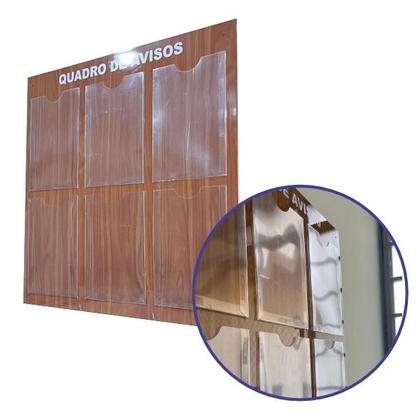 Imagem de Quadro Aviso e Gestão 6 Displays A4 ACM Madeira Imbuia Painel Porta Folha Organização Parede Mural Lembrete Recado Empresa Escritório Profissional
