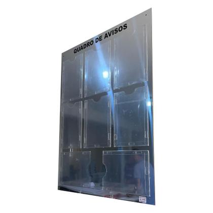 Imagem de Quadro Aviso E Gestão Á Vista Premium 8 Displays A4 ACM Prata Espelhado Organização Painel Mural Recados Lembretes Empresa Escritório Academia