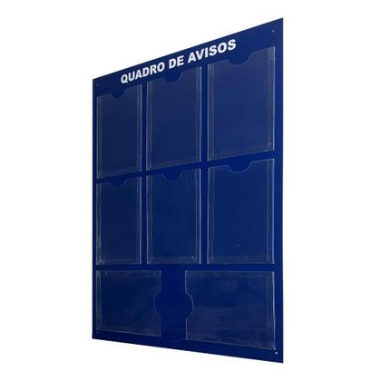 Imagem de Quadro Aviso Gestão à Vista 8 Displays A4 ACM Azul Organização Profissional Comunicação Interna Parede Escritório Empresa Painel Recado Lembrete Mural