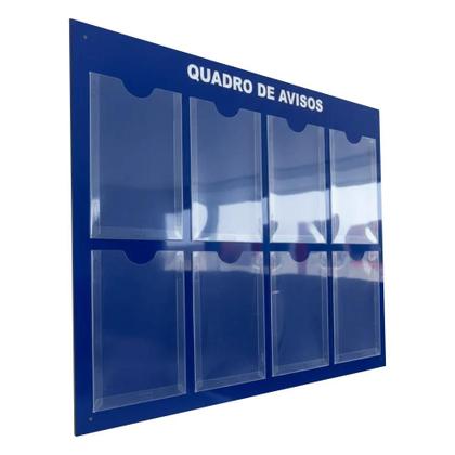 Imagem de Quadro Avisos Gestão Á Vista 8 Displays A4 ACM Azul Organização Profissional Painel Mural Recados Lembretes Parede Empresa Condomínio Academia