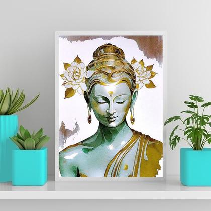 Imagem de Quadro Buda Branco Com Dourado 33x24cm