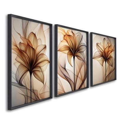 Imagem de Quadro Decorativo Modelo Floral V com 3 Telas de Parede para Sala Quarto Escritório