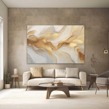 Imagem de Quadro Decorativo para Quarto Sala Abstrato Dourado Branco Mármore Grande Escritório Hall Cozinha Corredor 