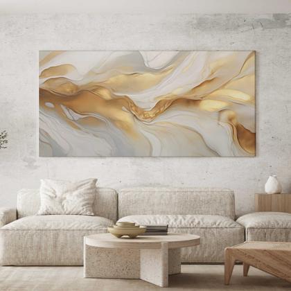 Imagem de Quadro Decorativo para Sala Quarto Hall Abstrato Dourado  Luxo Horizontal Grande Decoração Parede Tela