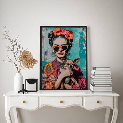 Imagem de Quadro Frida Kahlo Com Pinscher 45x34cm - com vidro