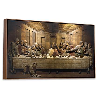 Imagem de Quadro Luxo em tecido canvas com Moldura Santa Ceia com Jesus 93cm