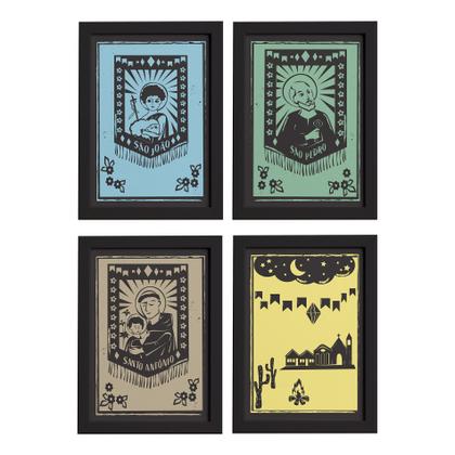 Imagem de Quadros Religiosos Santos Juninos Moldura Preta 22x32cm Kit 4un