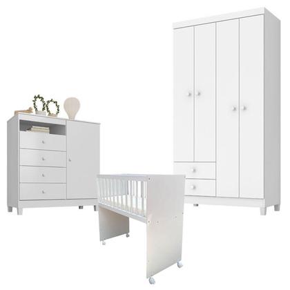 Imagem de Quarto Bebê 4 Portas Ternura Baby e Mini Berço Moisés Alegria com Colchão Branco Flex - Incorplac